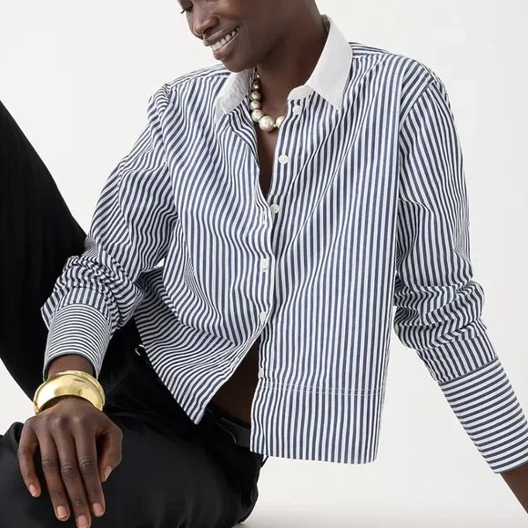 J Crew cropped garcon striped shirt - Picture 2 of 5